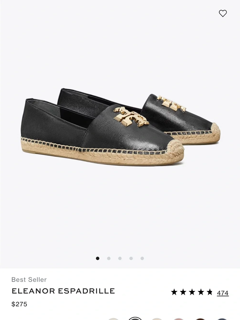 Tory Burch Black Leather Espadrille with Gold Logo